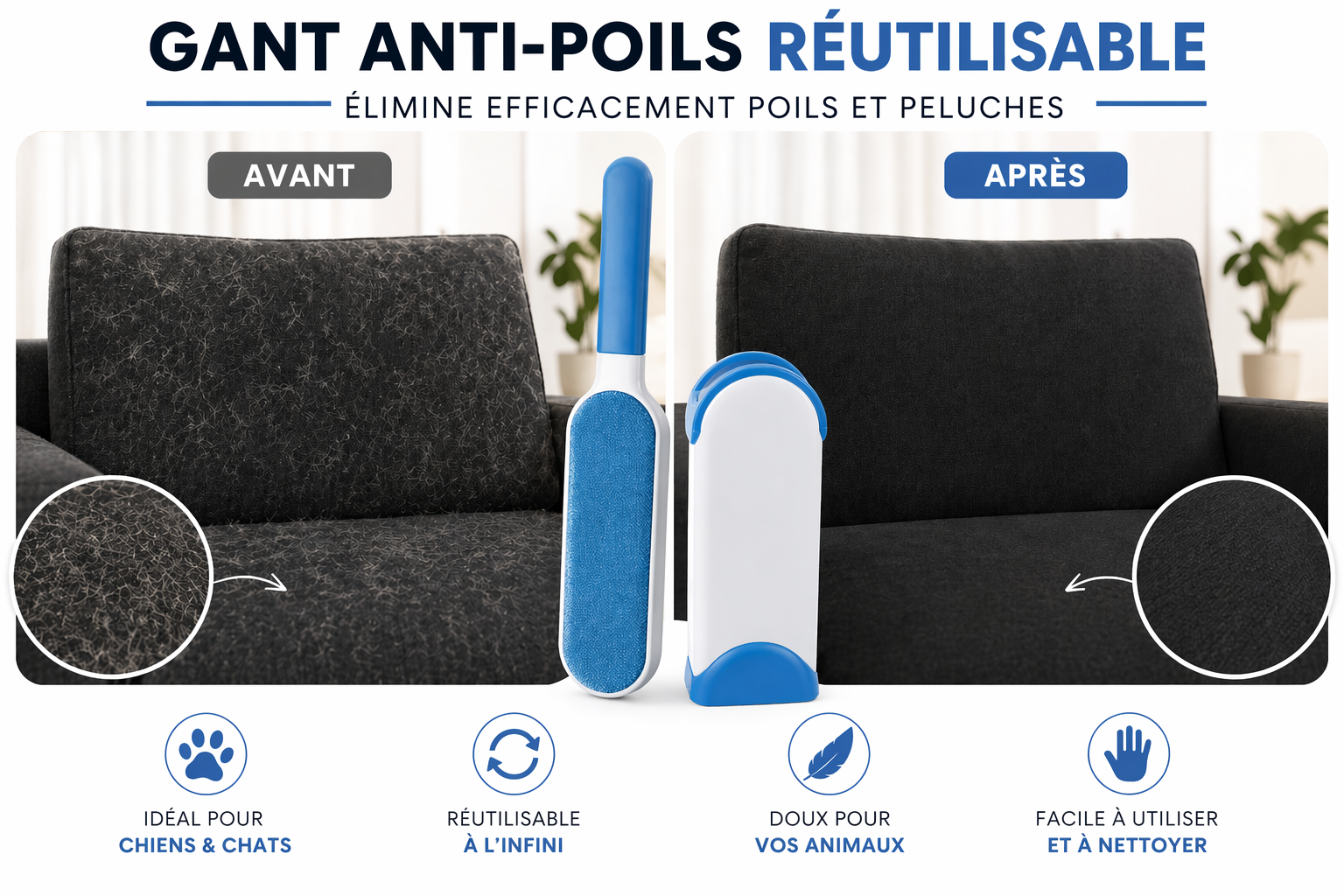 Brosse Électrostatique Anti-Poils Réutilisable – Poiluxe