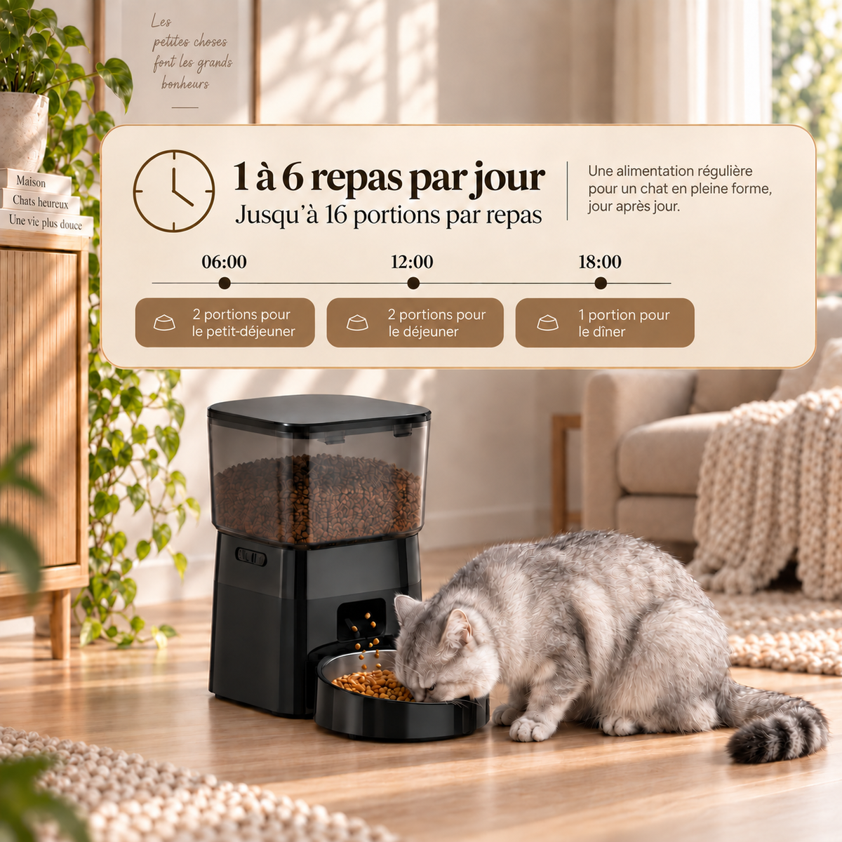 Distributeur Automatique de Croquettes pour Chat - Grande Portion 2L | Poiluxe™