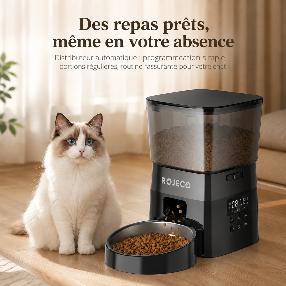 Distributeur Automatique de Croquettes pour Chat - Grande Portion 2L | Poiluxe™