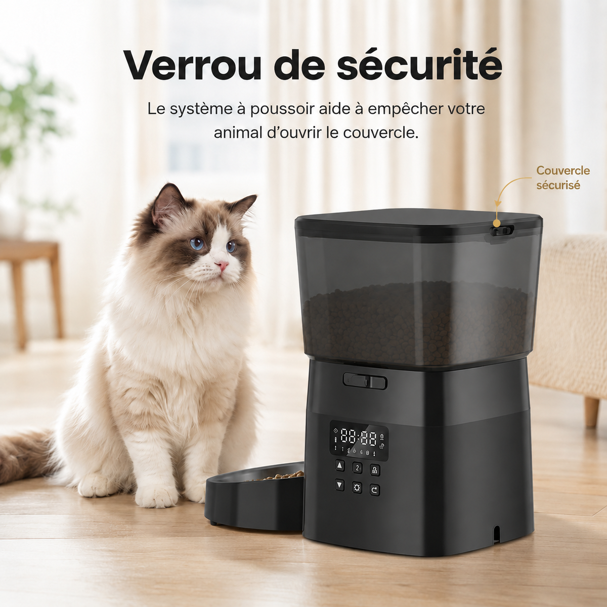 Distributeur Automatique de Croquettes pour Chat - Grande Portion 2L | Poiluxe™