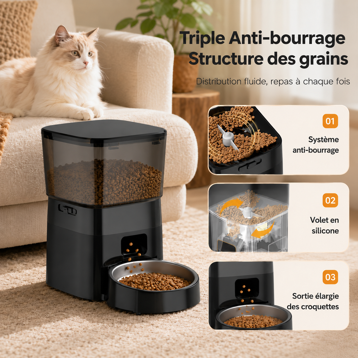 Distributeur Automatique de Croquettes pour Chat - Grande Portion 2L | Poiluxe™