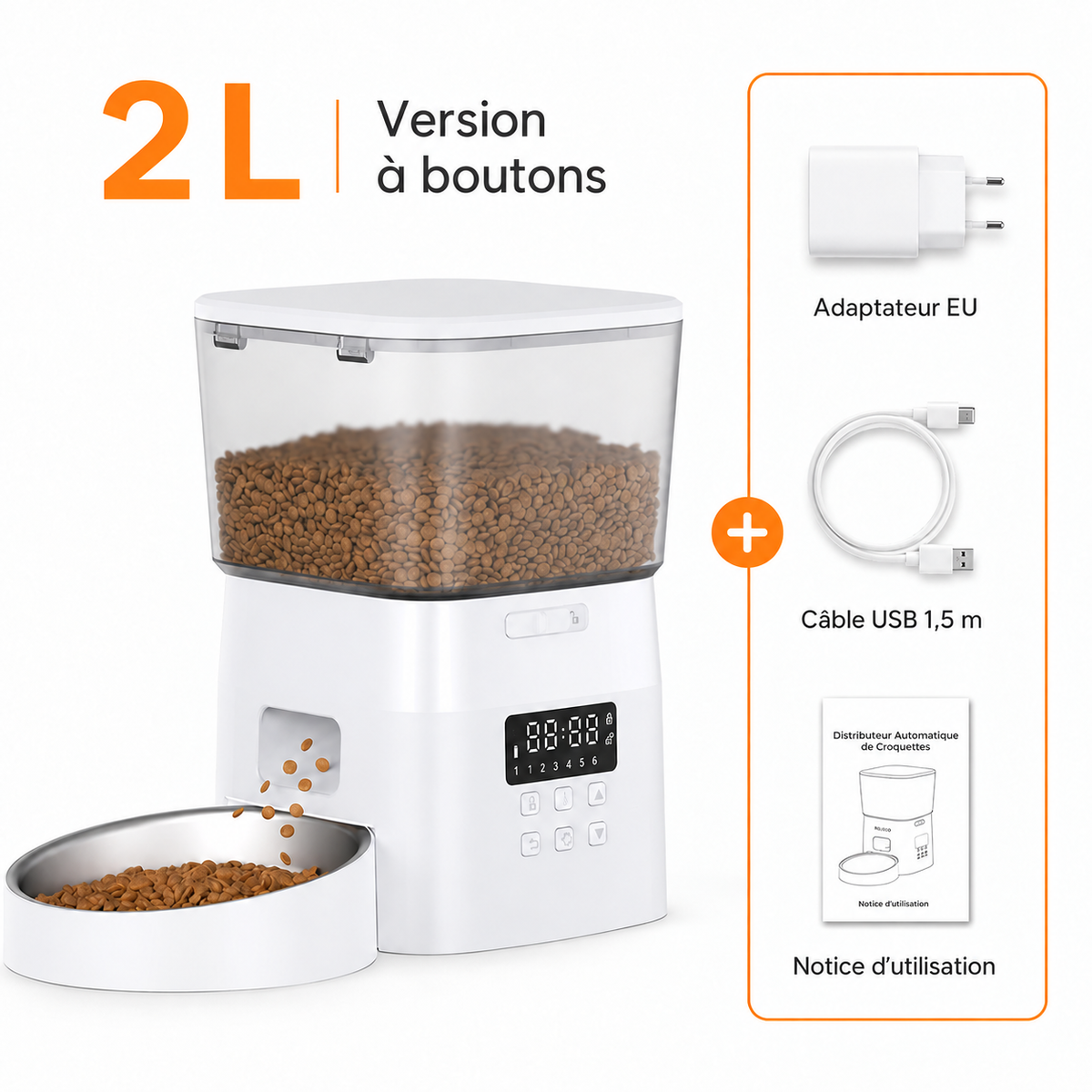 Distributeur Automatique de Croquettes pour Chat - Grande Portion 2L | Poiluxe™
