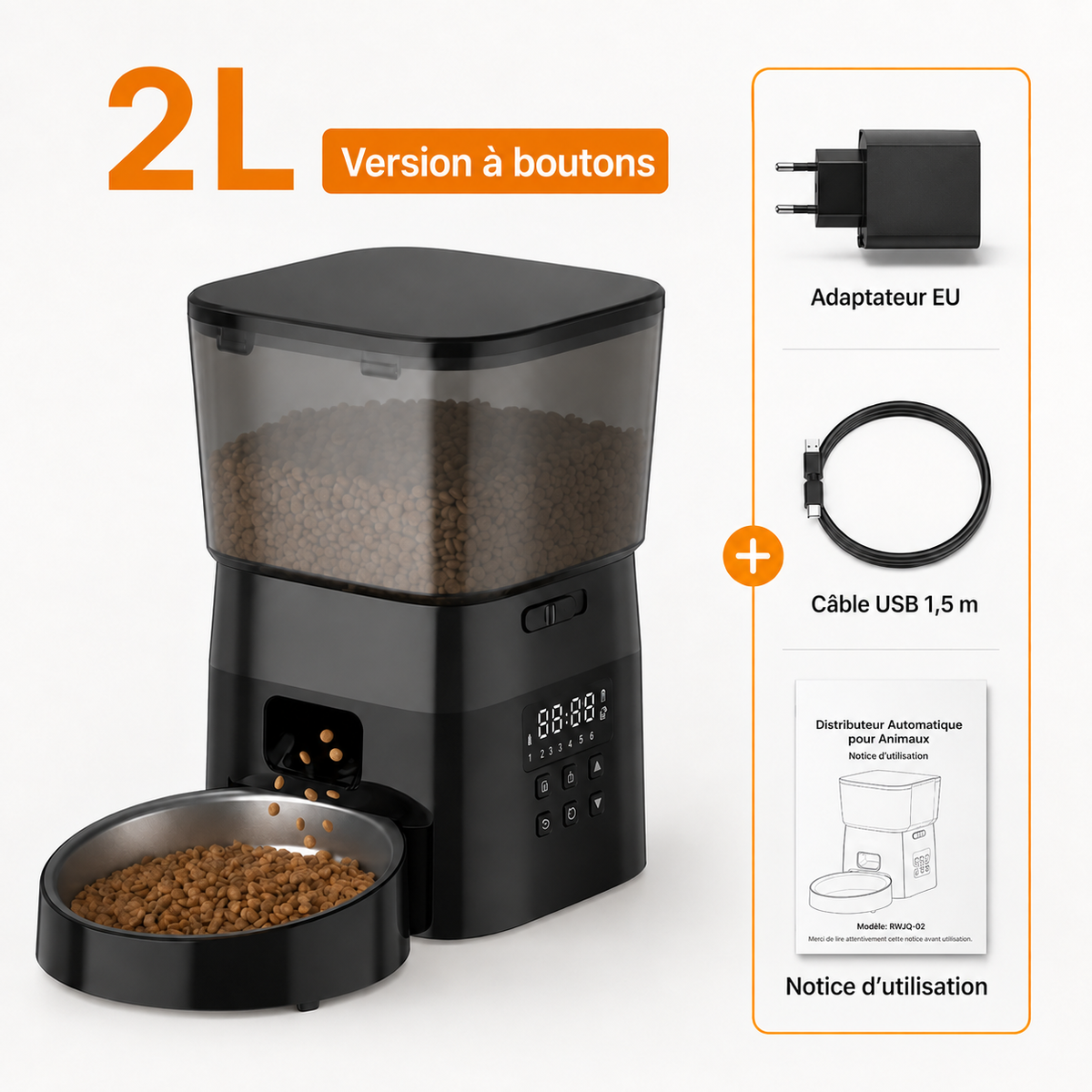 Distributeur Automatique de Croquettes pour Chat - Grande Portion 2L | Poiluxe™