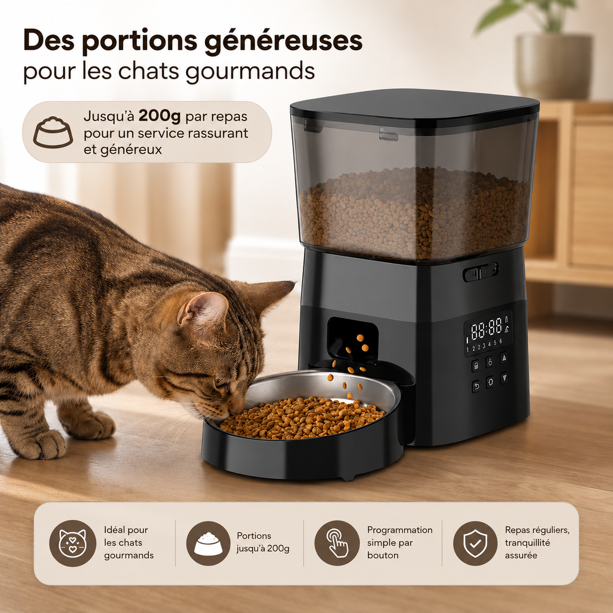 Distributeur Automatique de Croquettes pour Chat - Grande Portion 2L | Poiluxe™