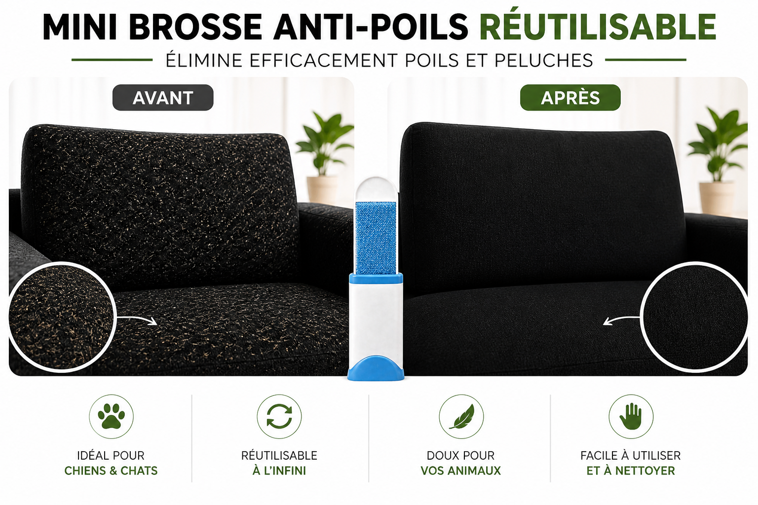 Mini Brosse Électrostatique Anti-Poils Réutilisable – Poiluxe