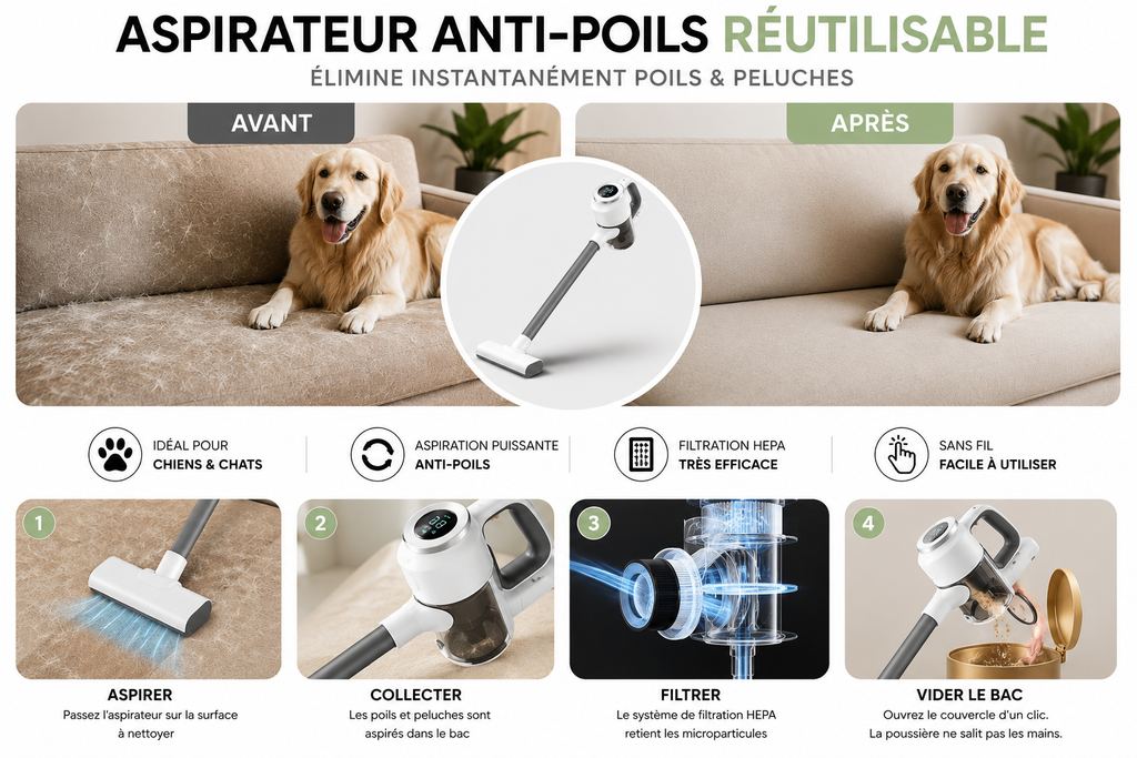 Aspirateur sans fil anti-poils | Air Poiluxe