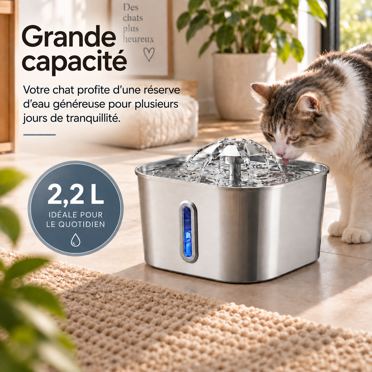Chat qui boit à la fontaine à eau cascade XL Poiluxe france
