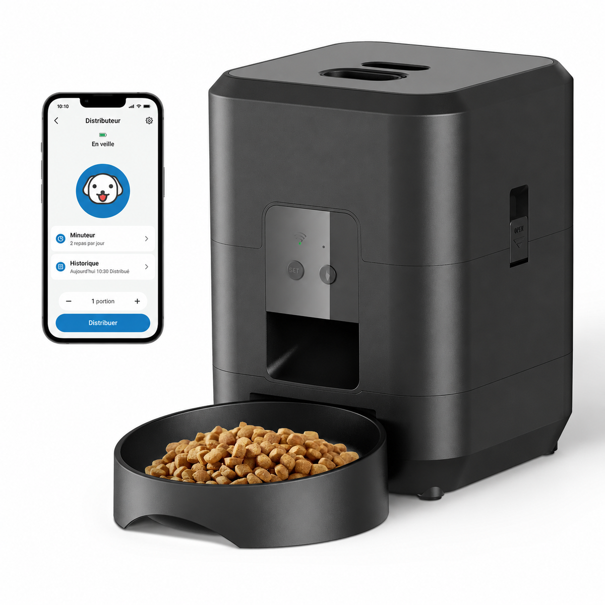 Mini distributeur automatique de croquettes pour chat compact Poiluxe