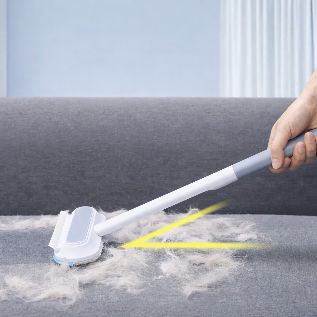 Balai anti poils avec manche télescopique réglable pour tous