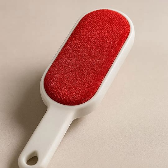 Gros plan texture électrostatique brosse anti-poils capturant tous poils rouge