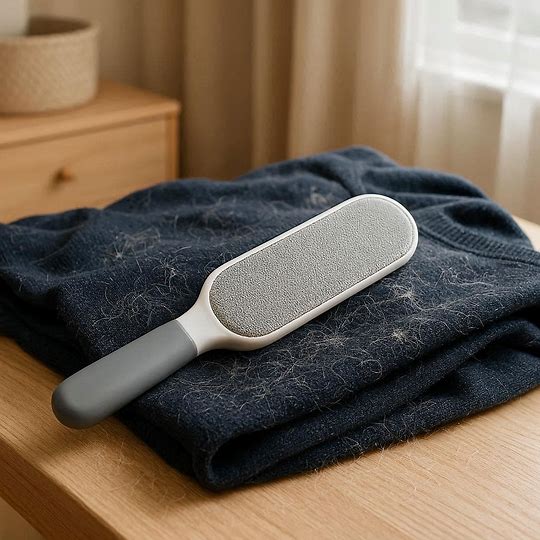 Brosse électrostatique enlevant poils chien sur vêtements noirs efficacement