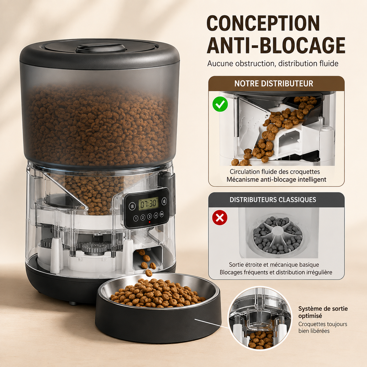 Distributeur automatique croquettes chat blanc intérieur moderne