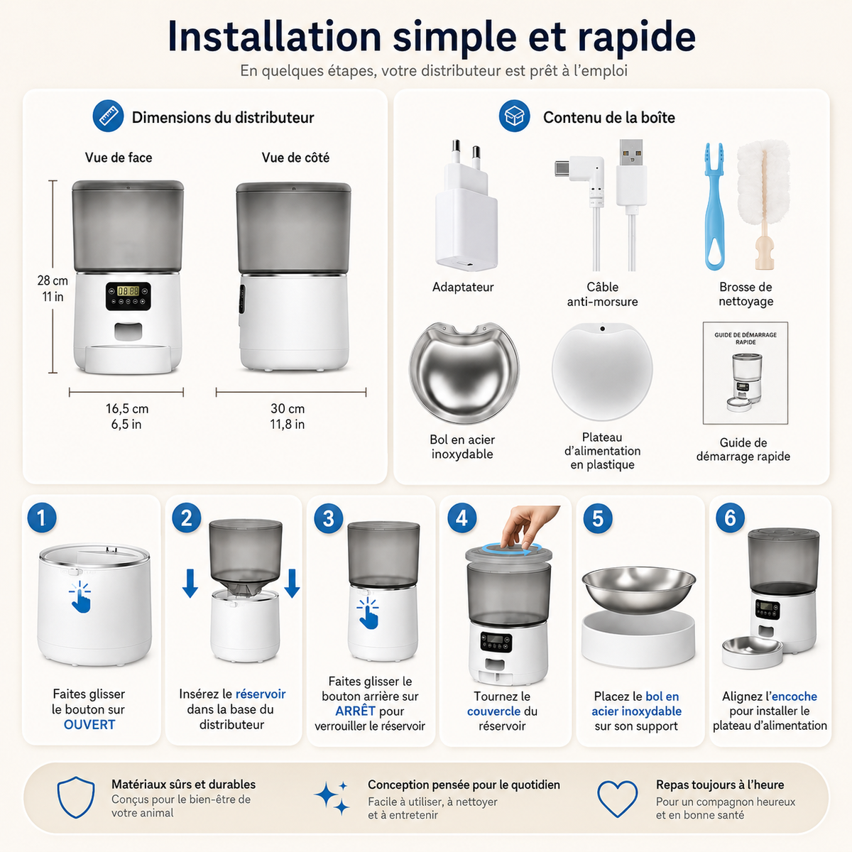 Bol inoxydable amovible distributeur automatique pour chat
