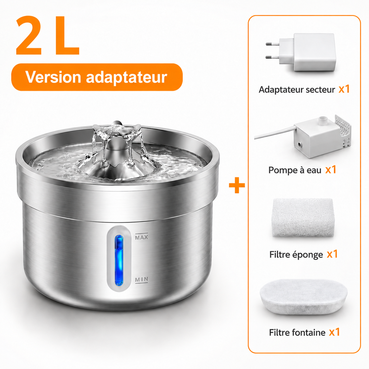 Fontaine à Eau Design pour Chat - Cascade Centrale, Acier Inoxydable | Poiluxe™