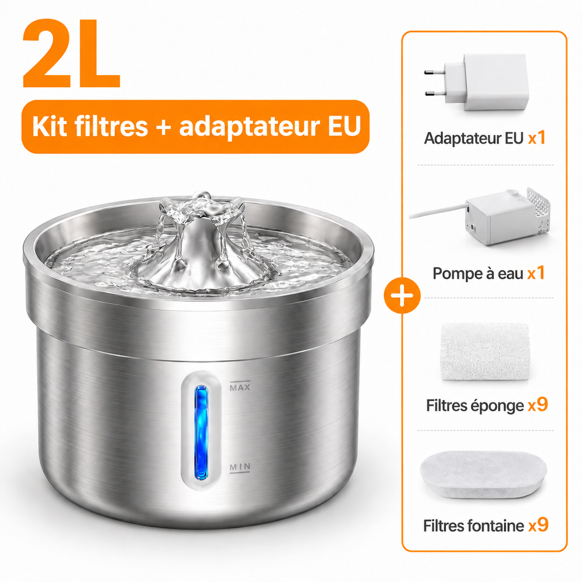 Fontaine à Eau Design pour Chat - Cascade Centrale, Acier Inoxydable | Poiluxe™