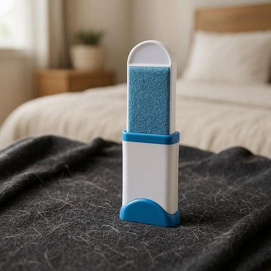 Mini brosse électrostatique anti-poils tenue en main montrant taille compacte