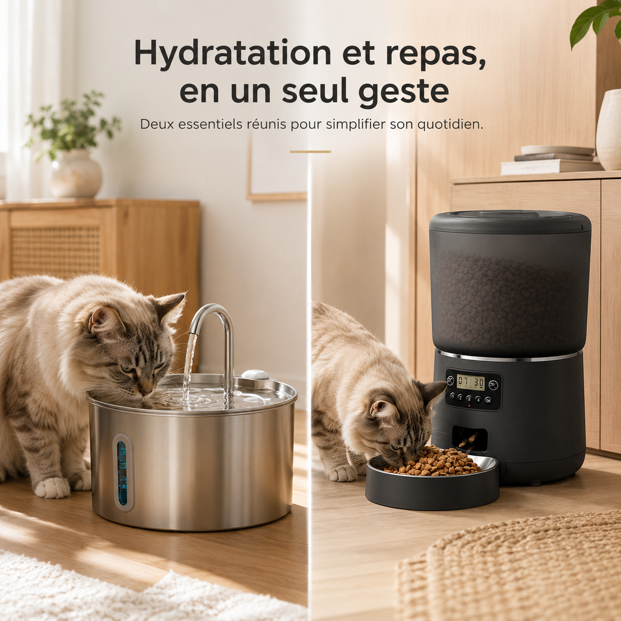 Chat qui mange au distributeur automatique du pack découverte Poiluxe