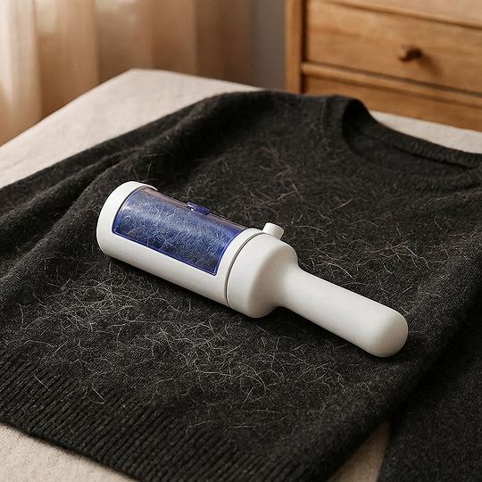 Réservoir transparent rouleau anti-poils collectant poils d'animaux efficacement