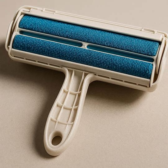 Rouleau anti poils réutilisable autonettoyant Poiluxe en angle montrant design innovant