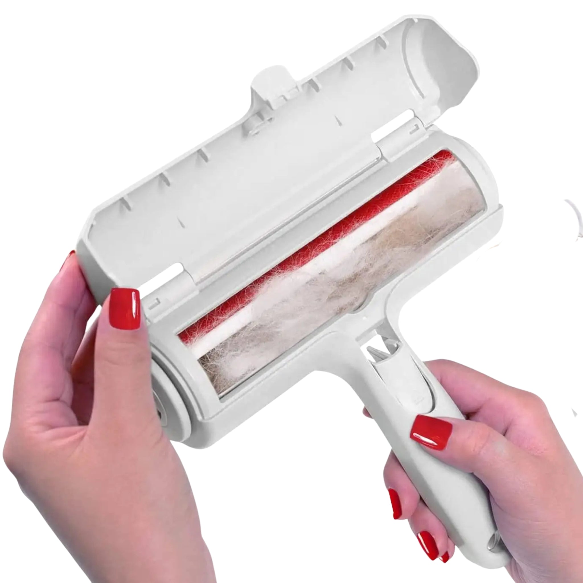 Rouleau anti poils réutilisable vue de profil montrant manche ergonomique