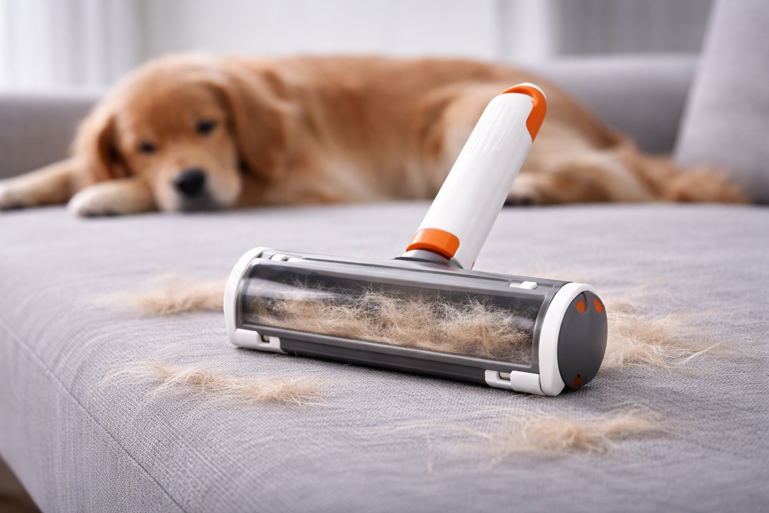 rouleau anti poils réutilisable Poiluxe vue de face pour nettoyer sols et tapis chien